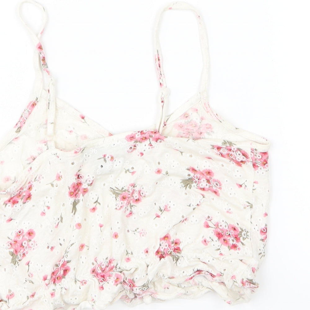 Primark Womens Ivory Floral Woven Cropped Tank Size 6