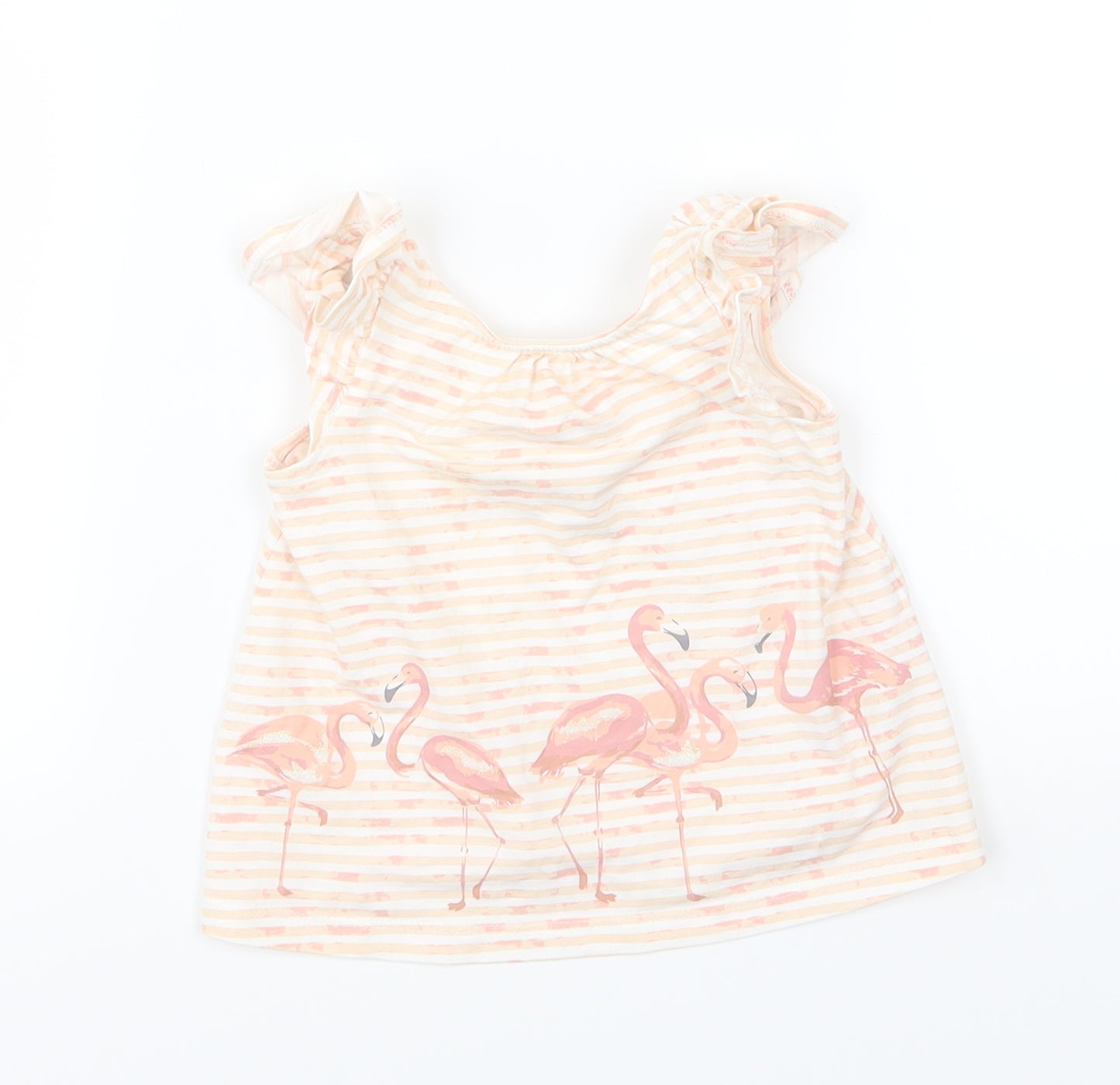Savanah Girls Pink Striped Jersey Basic T-Shirt Size 9-12 Months  - Flamingo