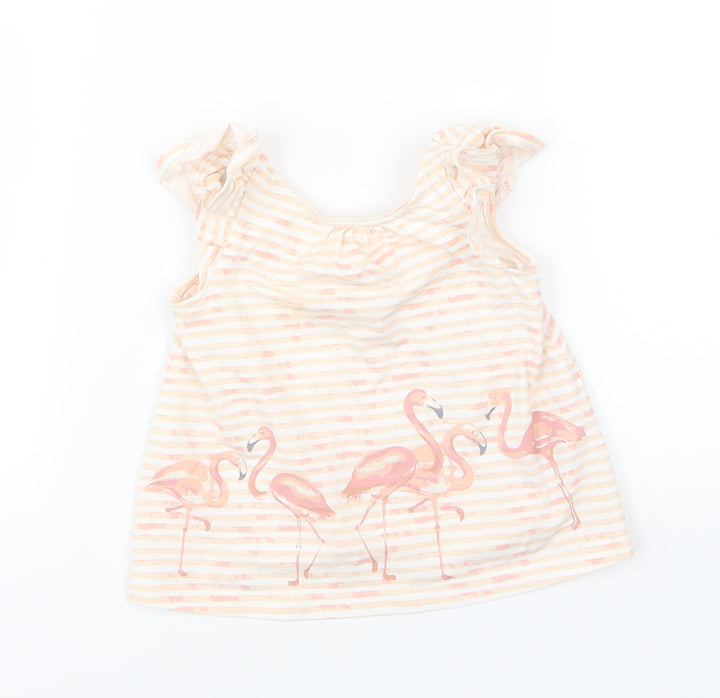 Savanah Girls Pink Striped Jersey Basic T-Shirt Size 9-12 Months  - Flamingo