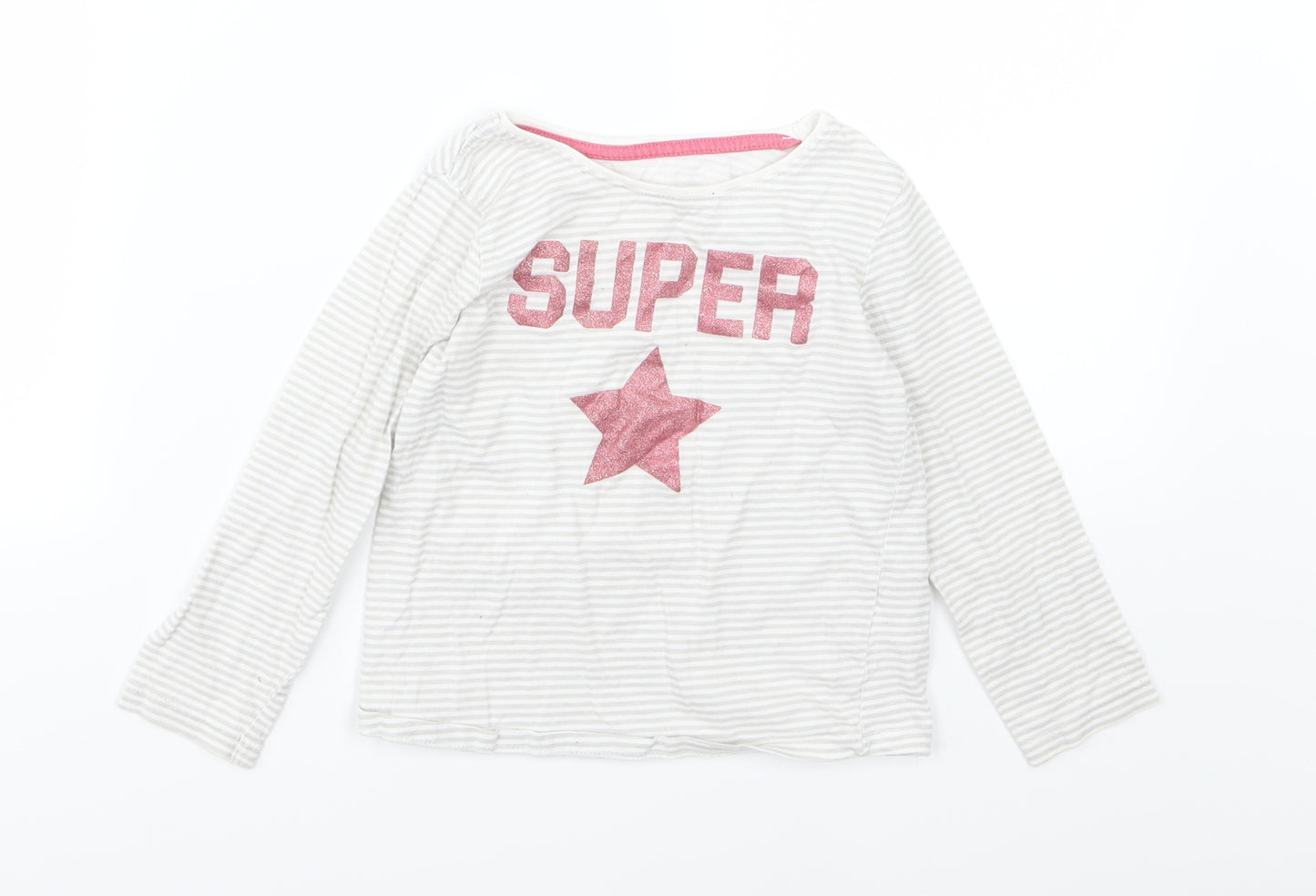 Primark Girls Grey Striped Jersey Basic T-Shirt Size 4-5 Years  - Super
