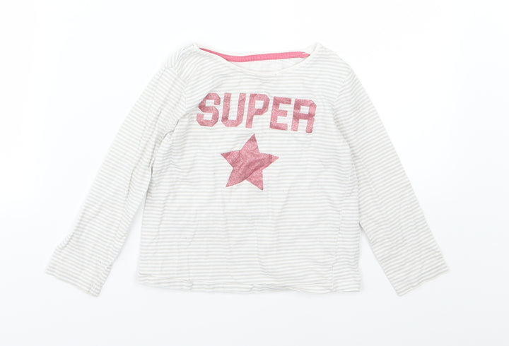 Primark Girls Grey Striped Jersey Basic T-Shirt Size 4-5 Years  - Super