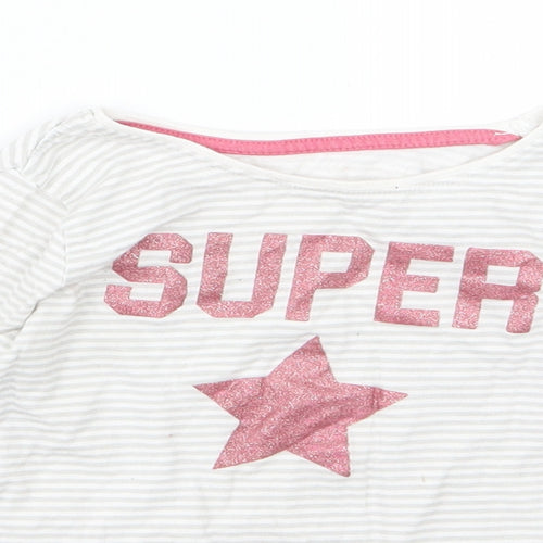 Primark Girls Grey Striped Jersey Basic T-Shirt Size 4-5 Years  - Super