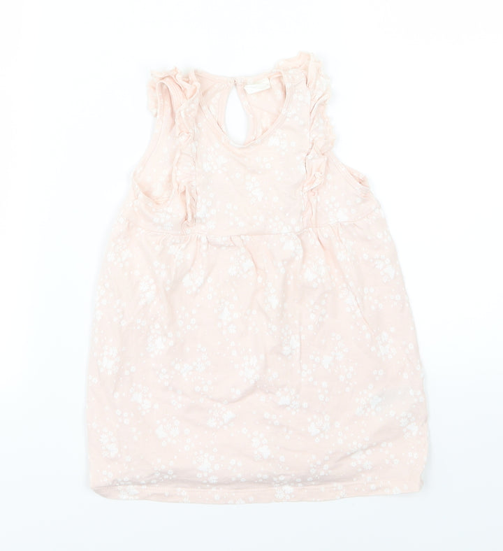 H&M Girls Pink Floral Jersey Basic Tank Size 12-18 Months
