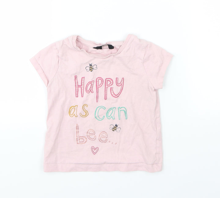 George Girls Pink Jersey Basic T-Shirt Size 2-3 Years - Happy