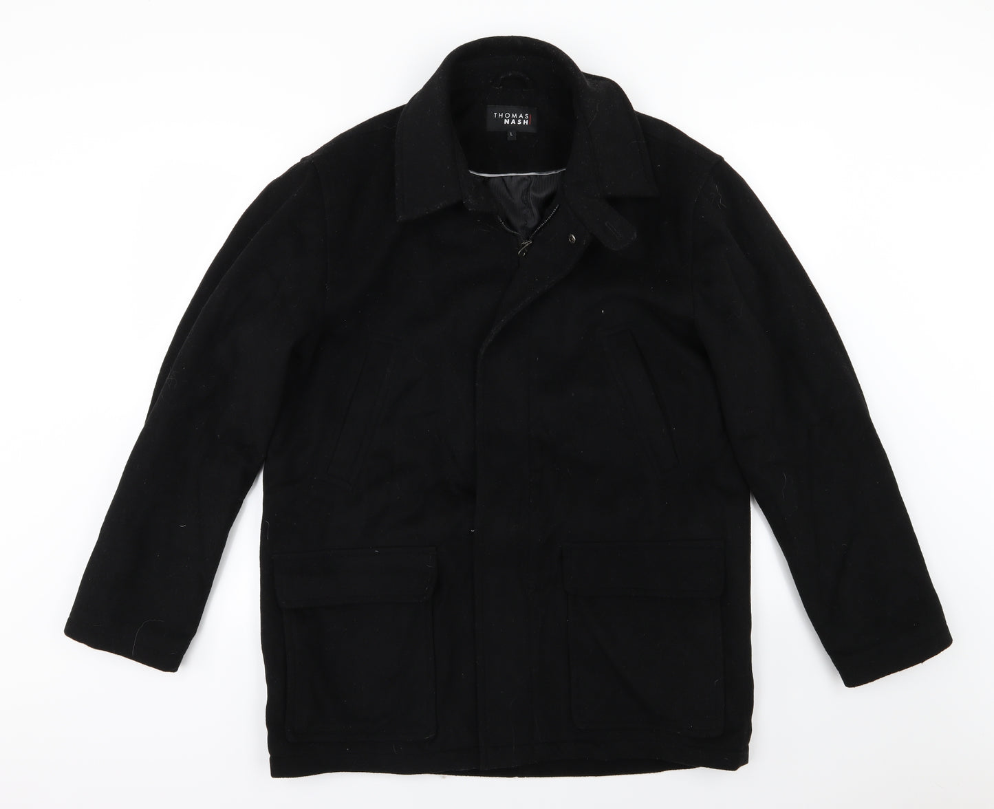 Thomas Nash Mens Black   Overcoat Coat Size L
