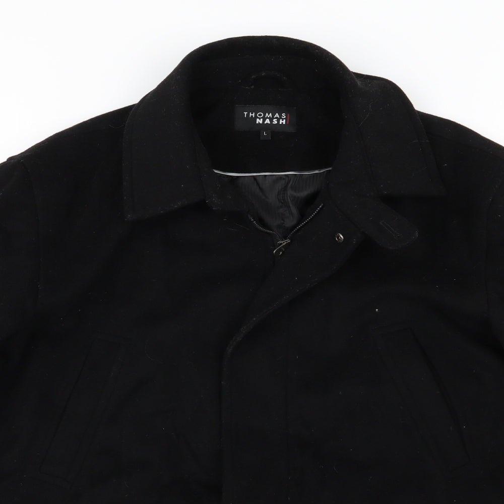 Thomas Nash Mens Black   Overcoat Coat Size L