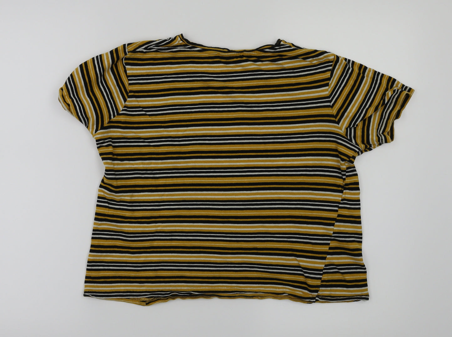 Zara Womens Yellow Striped  Basic T-Shirt Size S