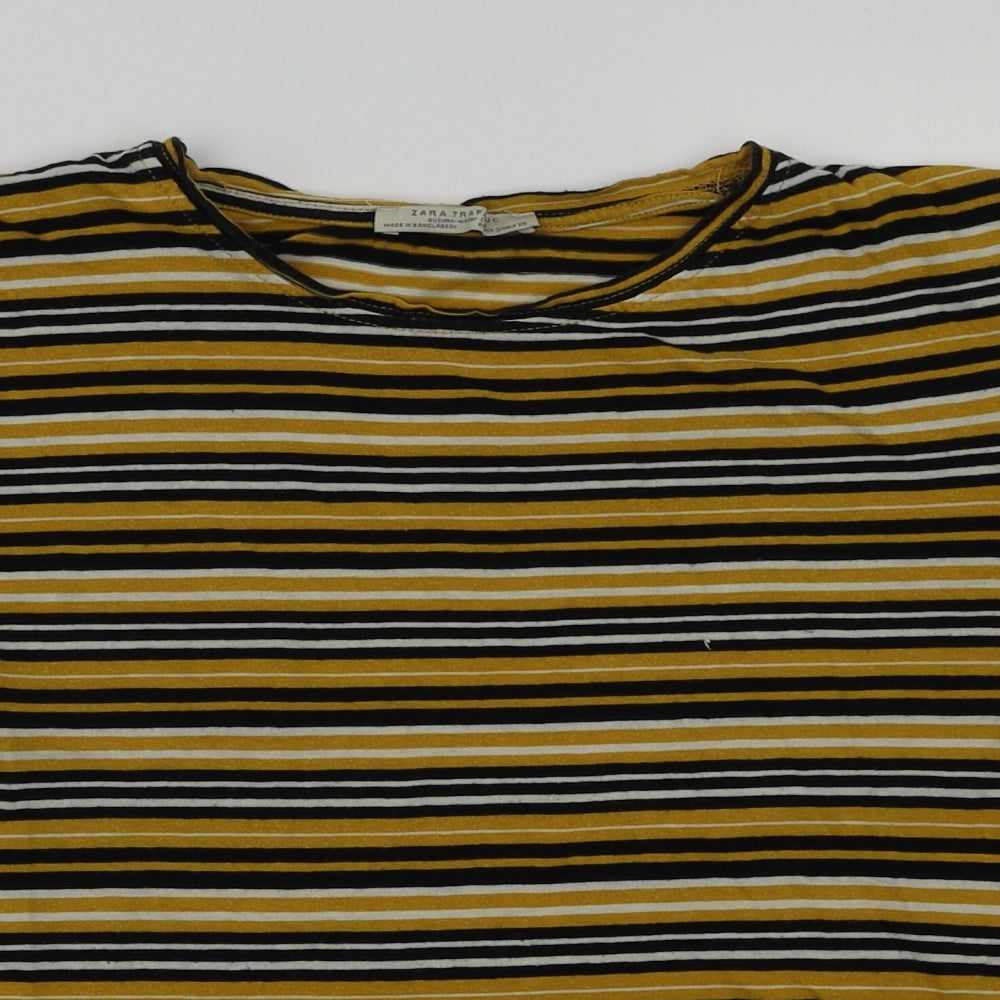Zara Womens Yellow Striped  Basic T-Shirt Size S