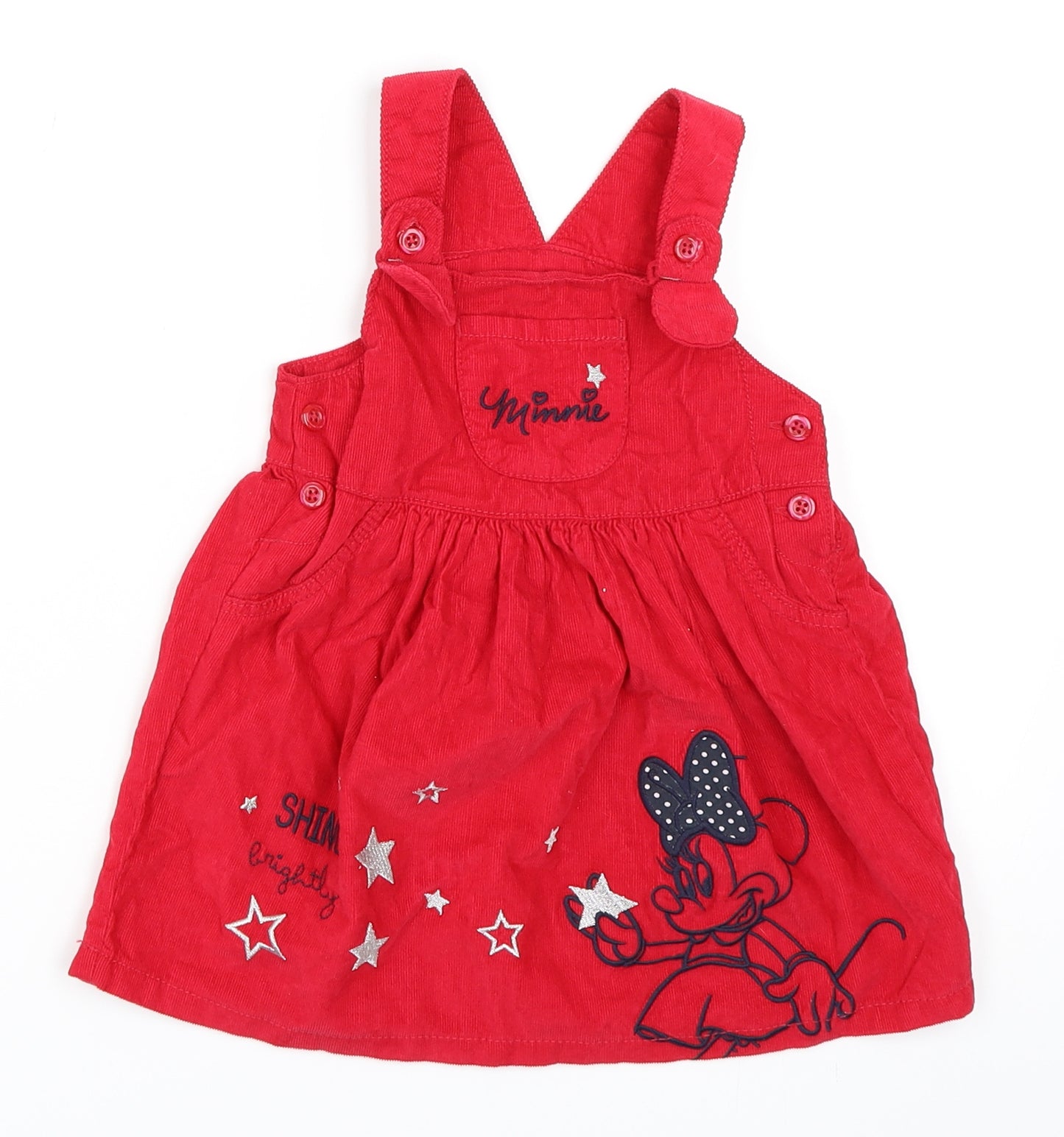 George Girls Red  Corduroy Pinafore/Dungaree Dress  Size 12-18 Months  - Minnie Mouse