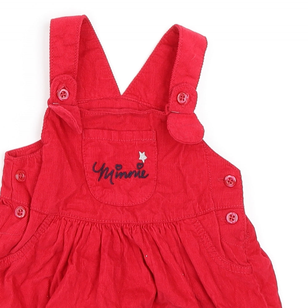 George Girls Red  Corduroy Pinafore/Dungaree Dress  Size 12-18 Months  - Minnie Mouse