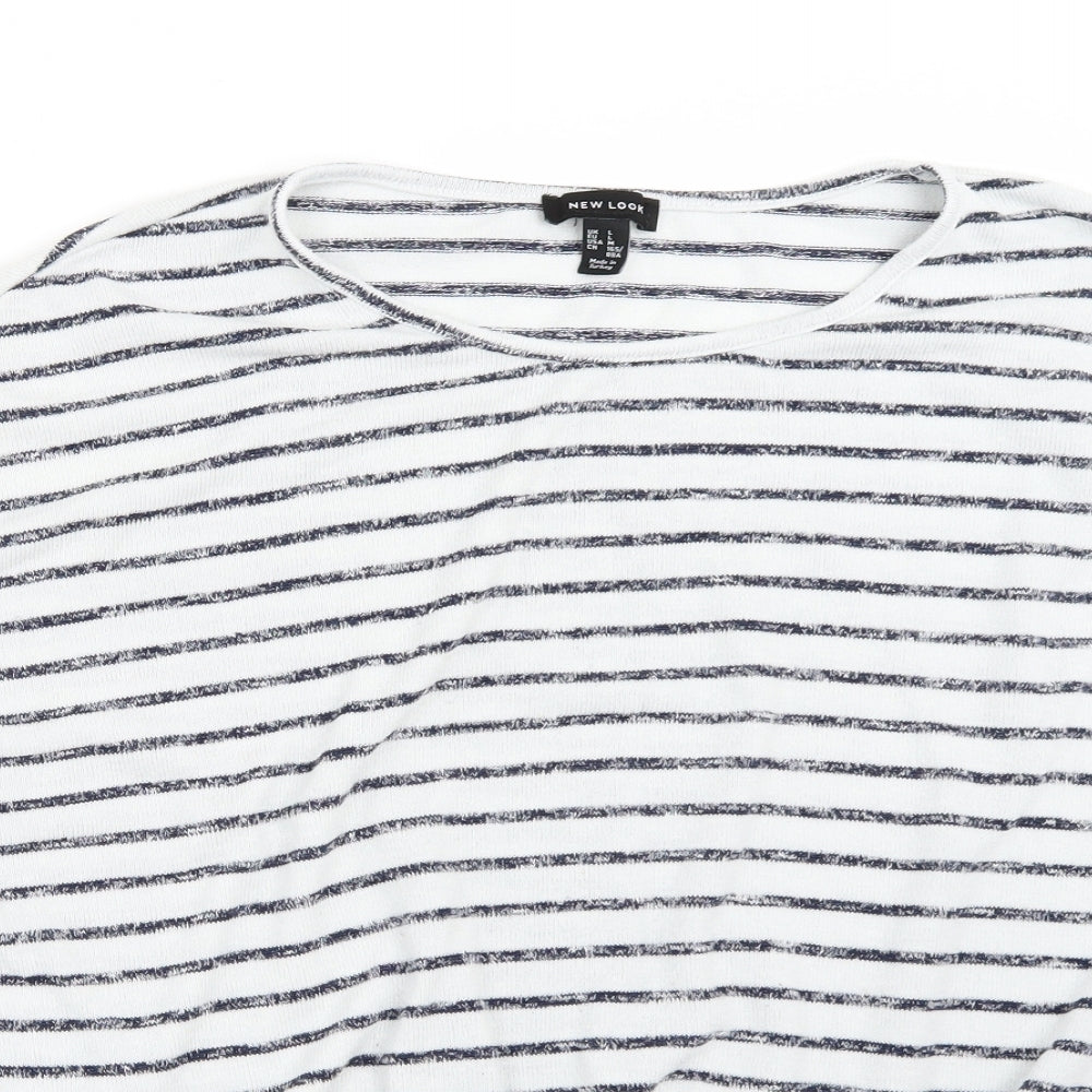 Newlook Womens White Striped  Basic T-Shirt Size L