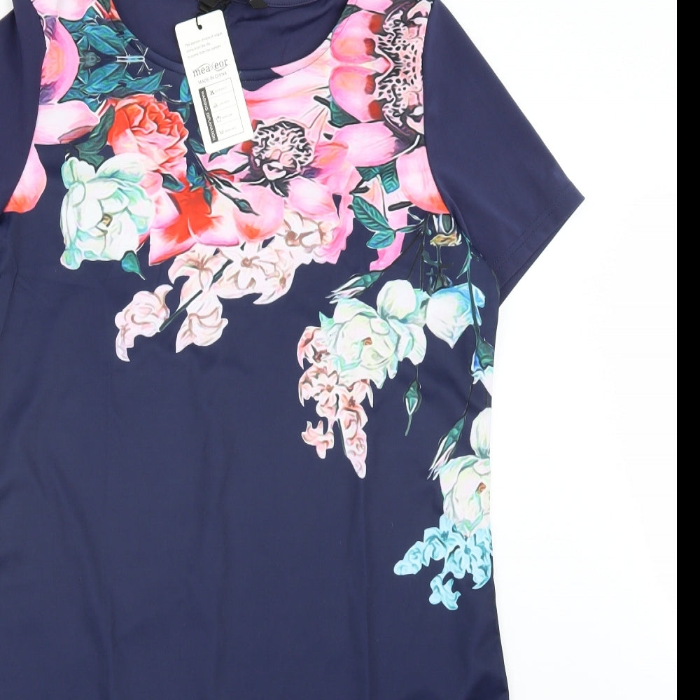Meaneor Womens Blue Floral  A-Line  Size L