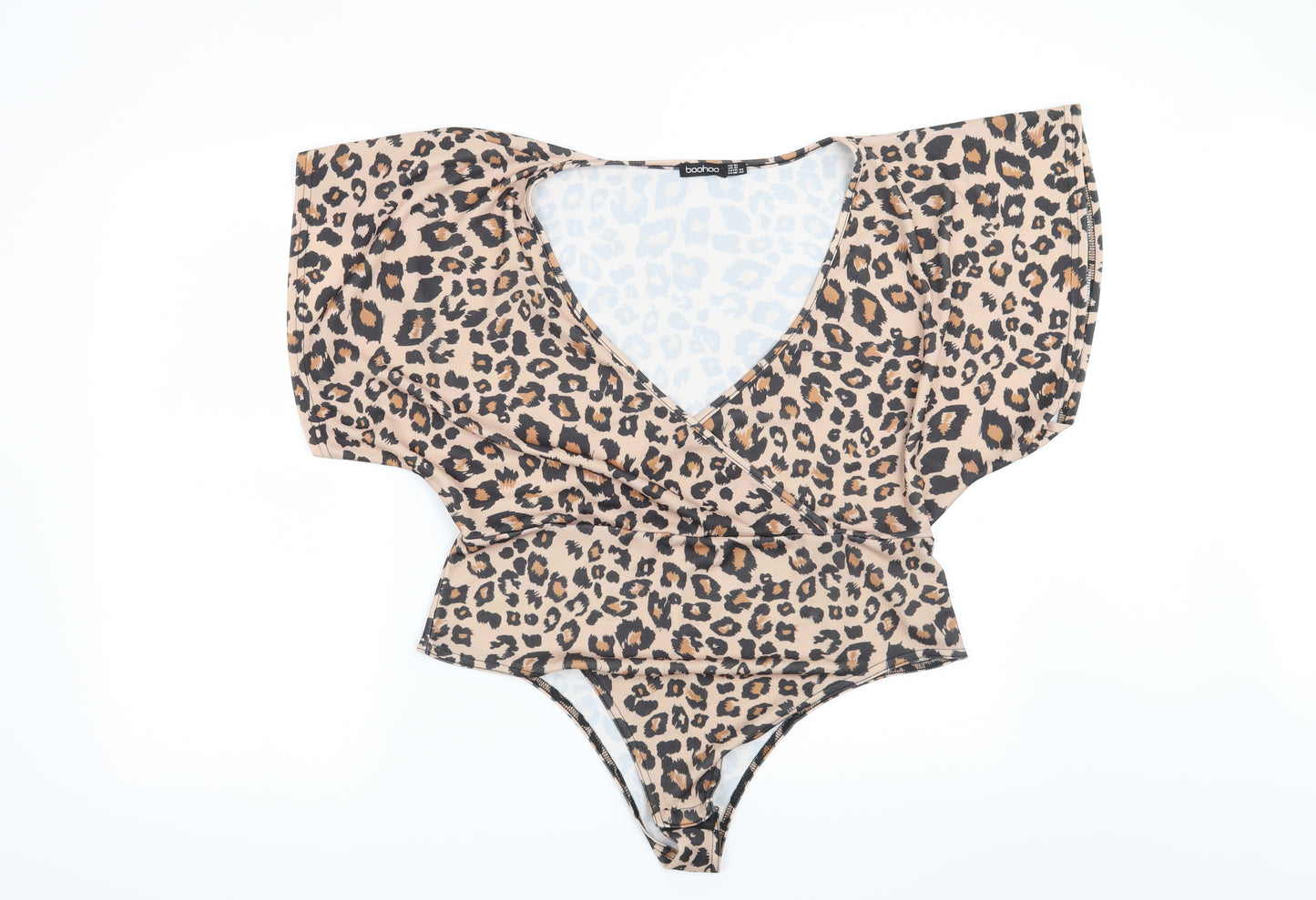 Boohoo Womens Brown Animal Print  Basic Blouse Size 16