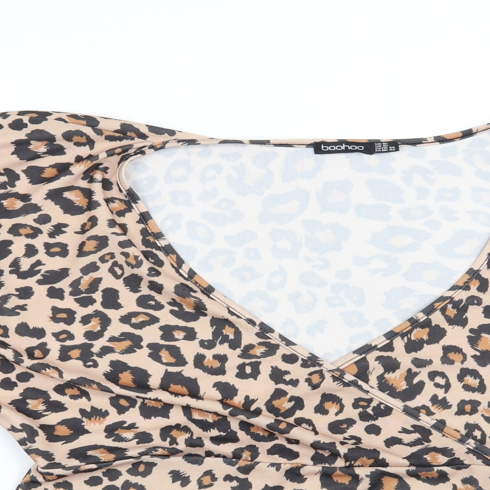Boohoo Womens Brown Animal Print  Basic Blouse Size 16