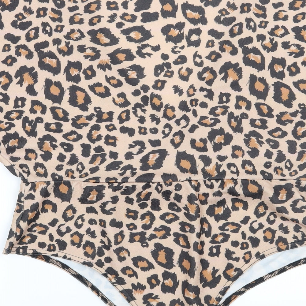 Boohoo Womens Brown Animal Print  Basic Blouse Size 16