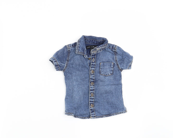 Denim CO Boys Blue Basic Button-Up Size 6-9 Months