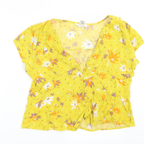 Urban Romantics Womens Yellow Floral  Basic Blouse Size L