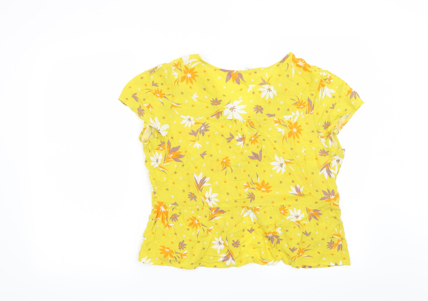 Urban Romantics Womens Yellow Floral  Basic Blouse Size L