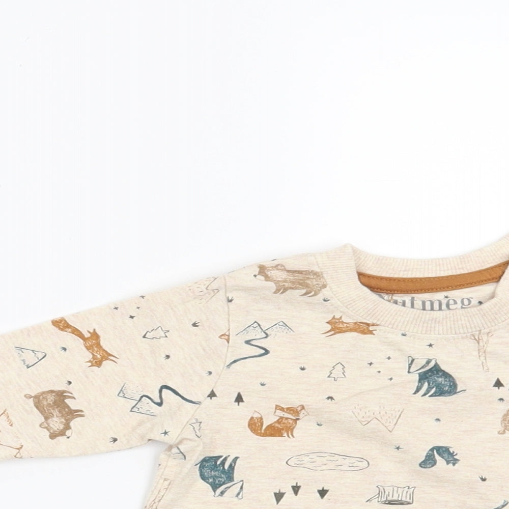 Nutmeg Boys Beige   Pullover Jumper Size 0-3 Months  - Forest Animals
