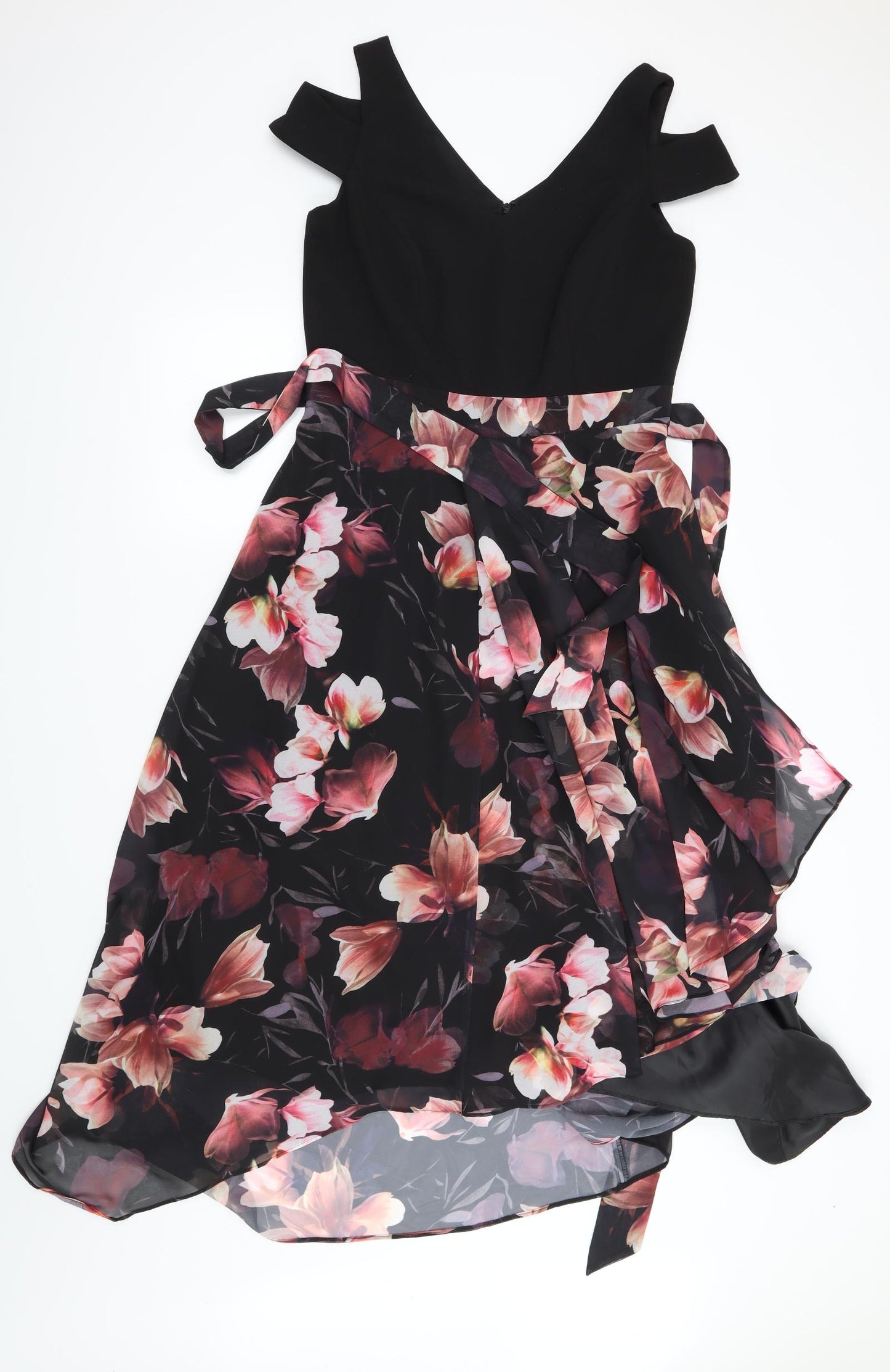 Roman Womens Black Floral  Fit & Flare  Size 12