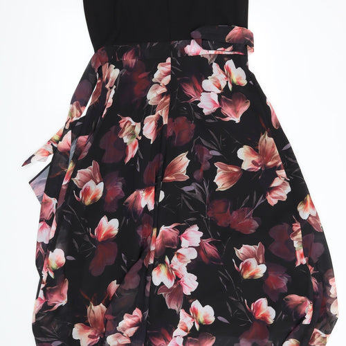 Roman Womens Black Floral  Fit & Flare  Size 12