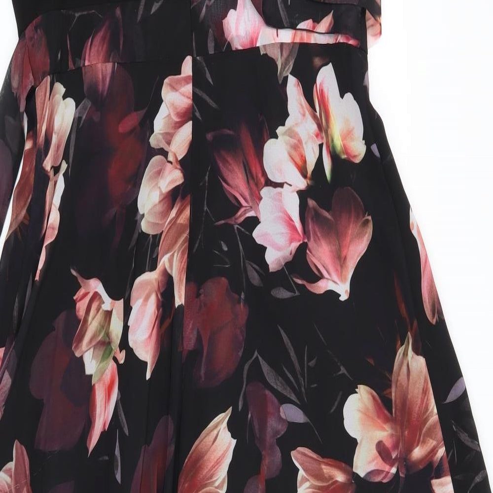 Roman Womens Black Floral  Fit & Flare  Size 12
