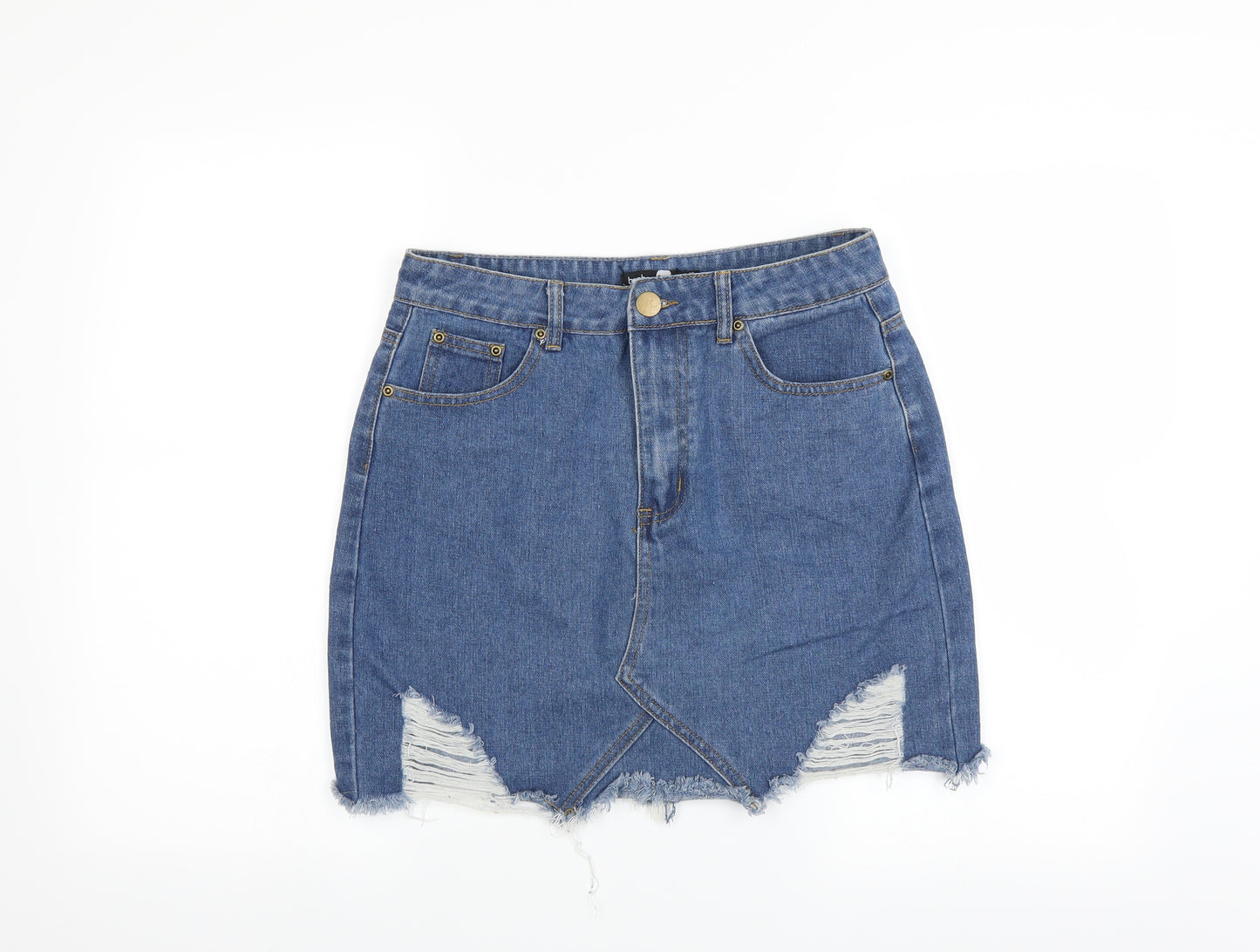 Boohoo Womens Blue  Denim Mini Skirt Size 12  - DISTRESSED