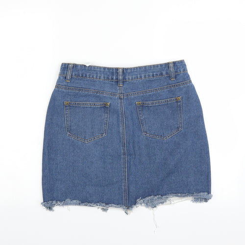 Boohoo Womens Blue  Denim Mini Skirt Size 12  - DISTRESSED