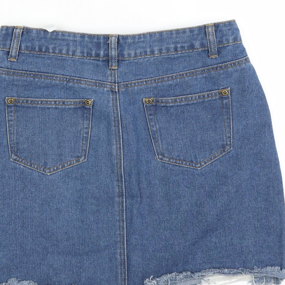 Boohoo Womens Blue  Denim Mini Skirt Size 12  - DISTRESSED