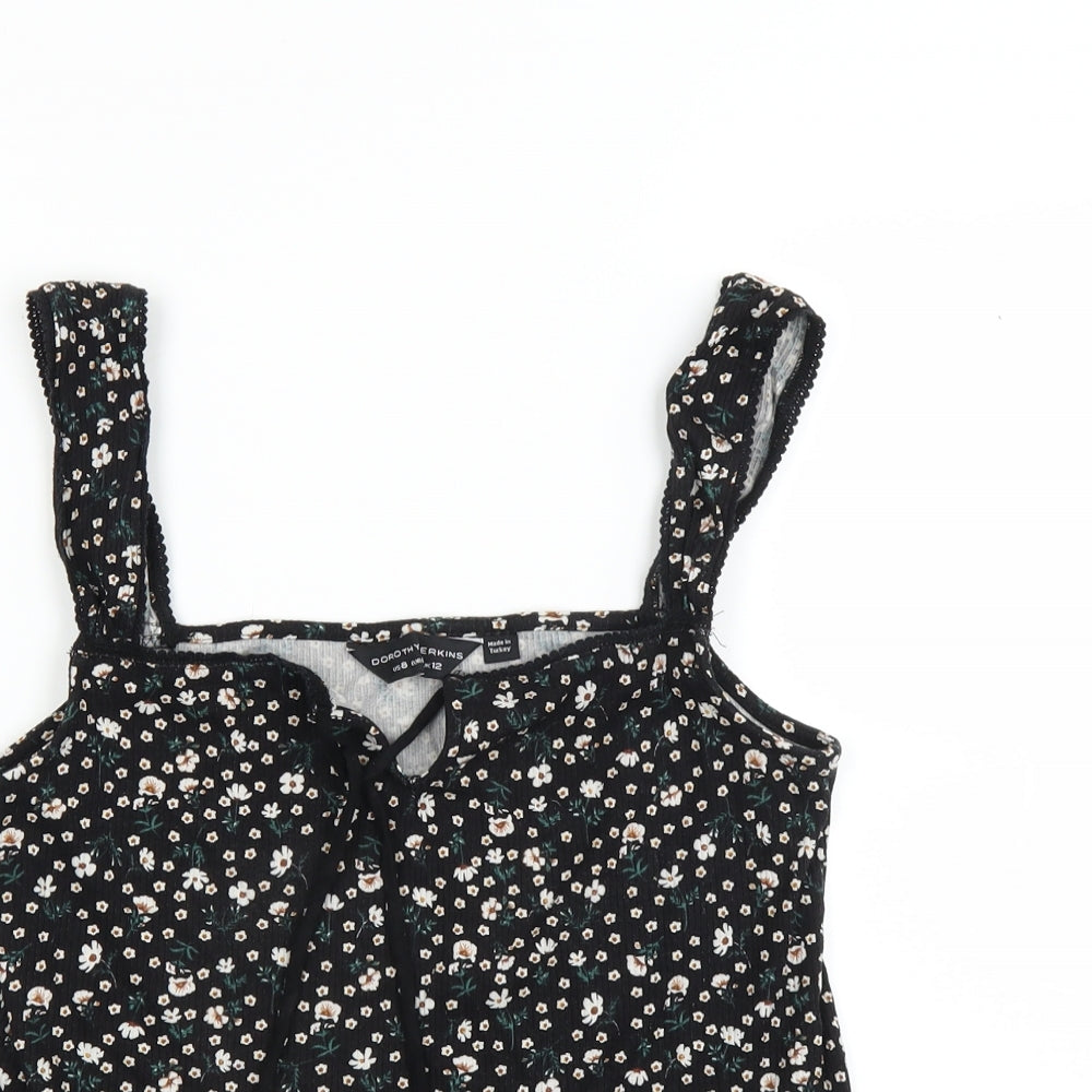 Dorothy Perkins Womens Black Floral  Basic Blouse Size 12