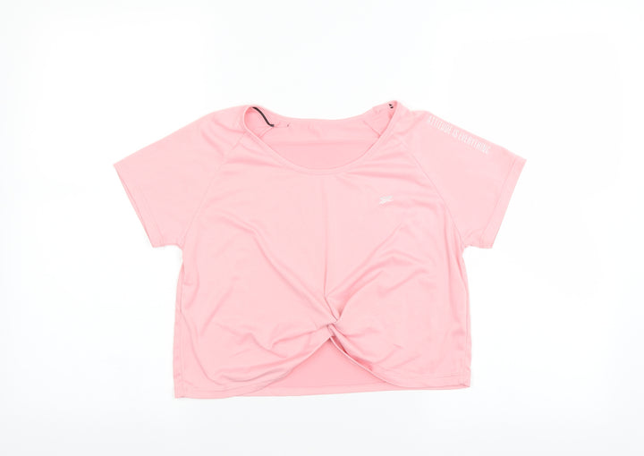 Preworn Womens Pink Cropped T-Shirt - twist front