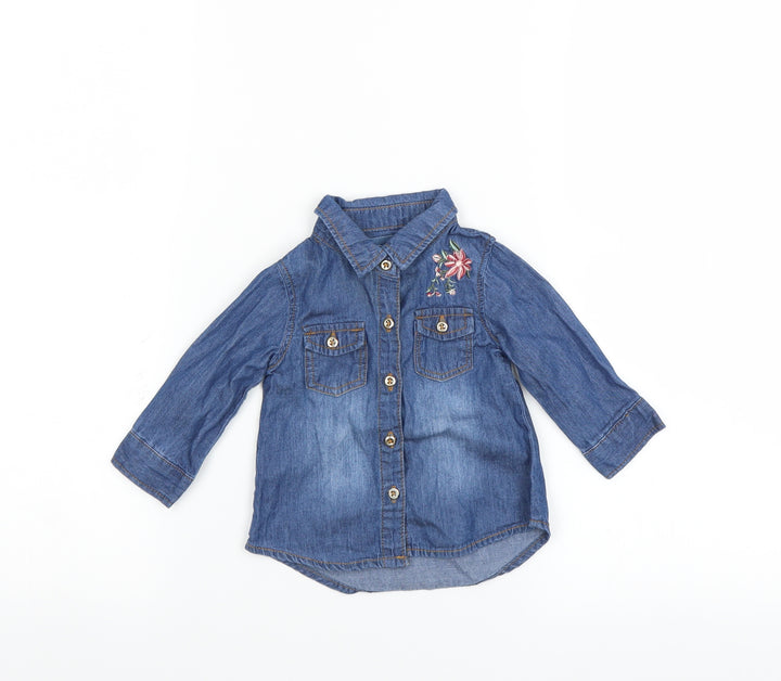 Young Dimension Girls Blue   Basic Button-Up Size 0-3 Months  - Floral embroidery