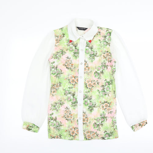 Collection London Womens Green Floral  Basic Blouse Size S  - sheer lace