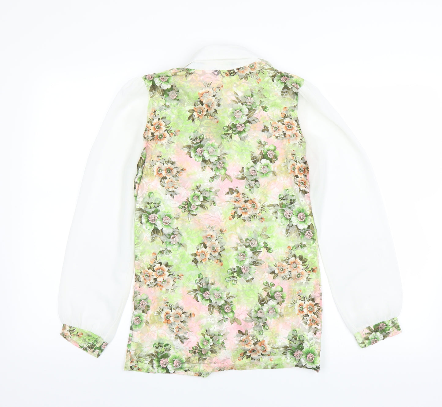 Collection London Womens Green Floral  Basic Blouse Size S  - sheer lace