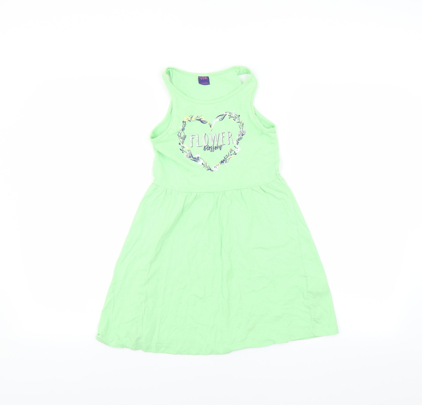 YFK Girls Green   Fit & Flare  Size 10 Years  - flower