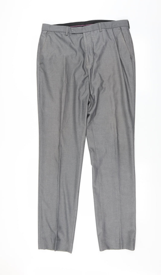 Front view of George men’s grey trousers, size 34, in, 33-inch leg - long leg