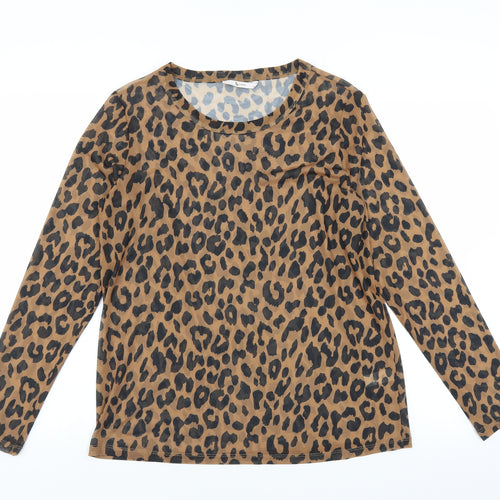 Sainsburys Womens Brown Animal Print  Basic Blouse Size 14  - sheer