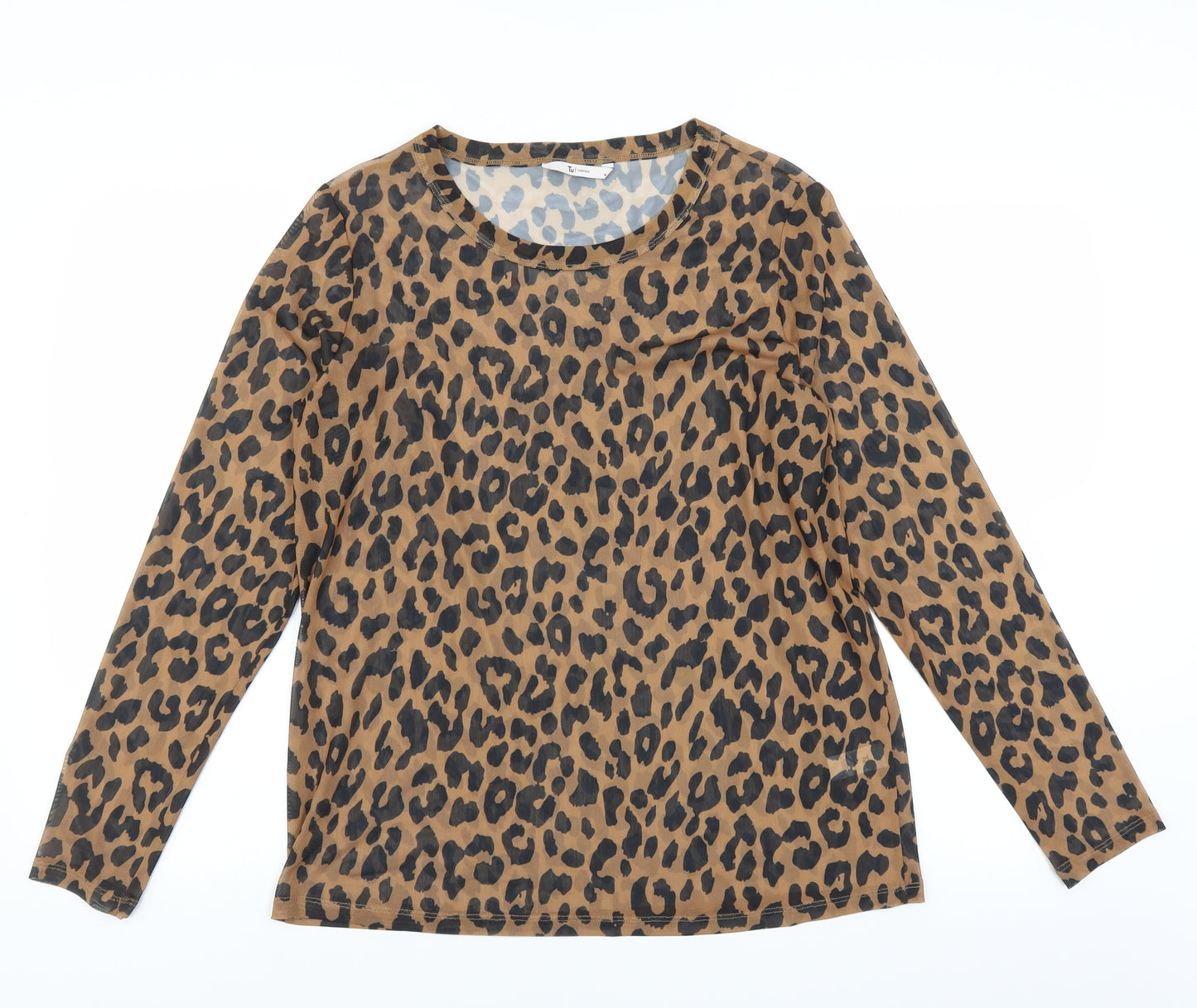 Sainsburys Womens Brown Animal Print  Basic Blouse Size 14  - sheer