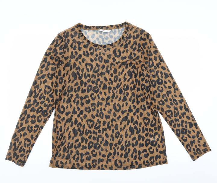 Sainsburys Womens Brown Animal Print  Basic Blouse Size 14  - sheer