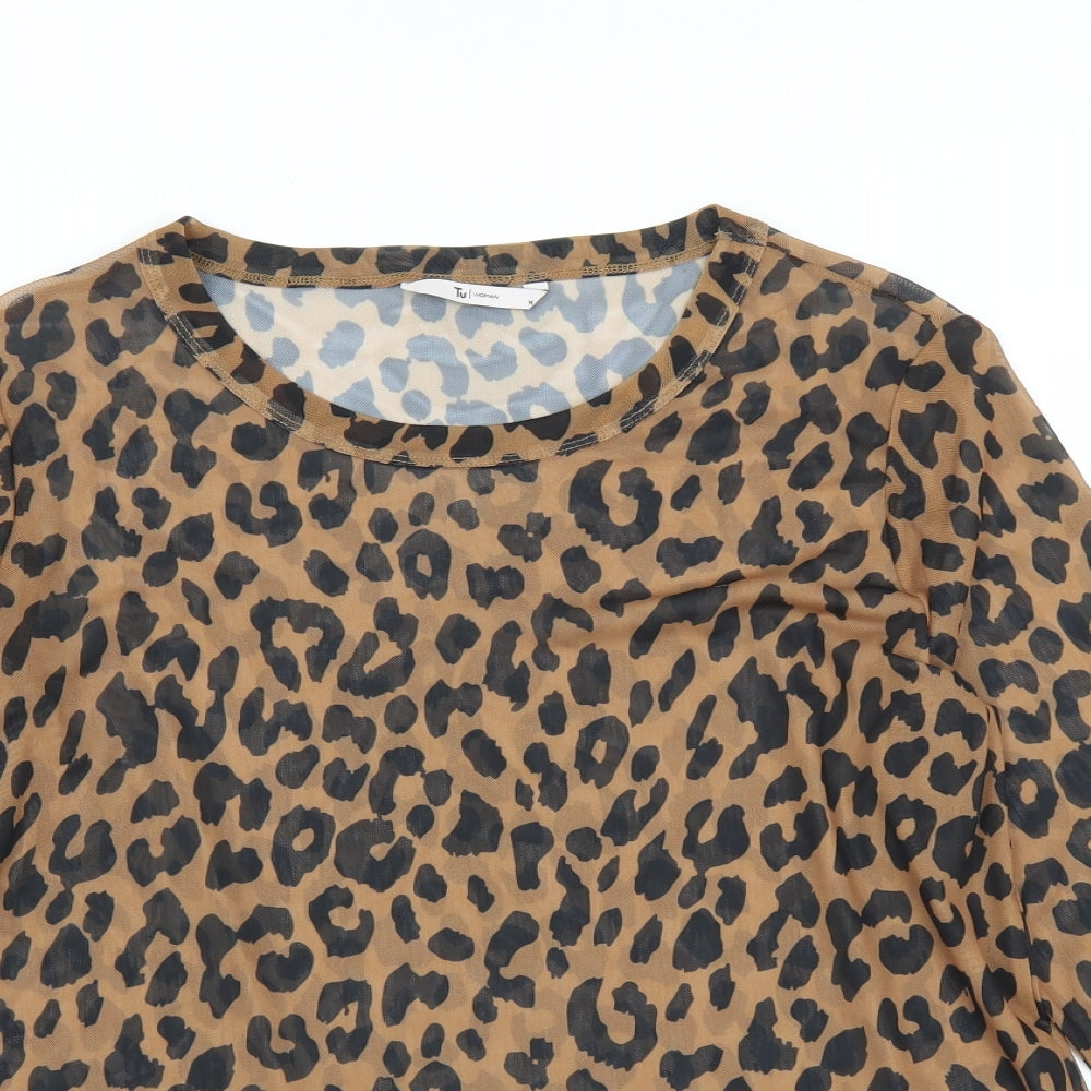 Sainsburys Womens Brown Animal Print  Basic Blouse Size 14  - sheer
