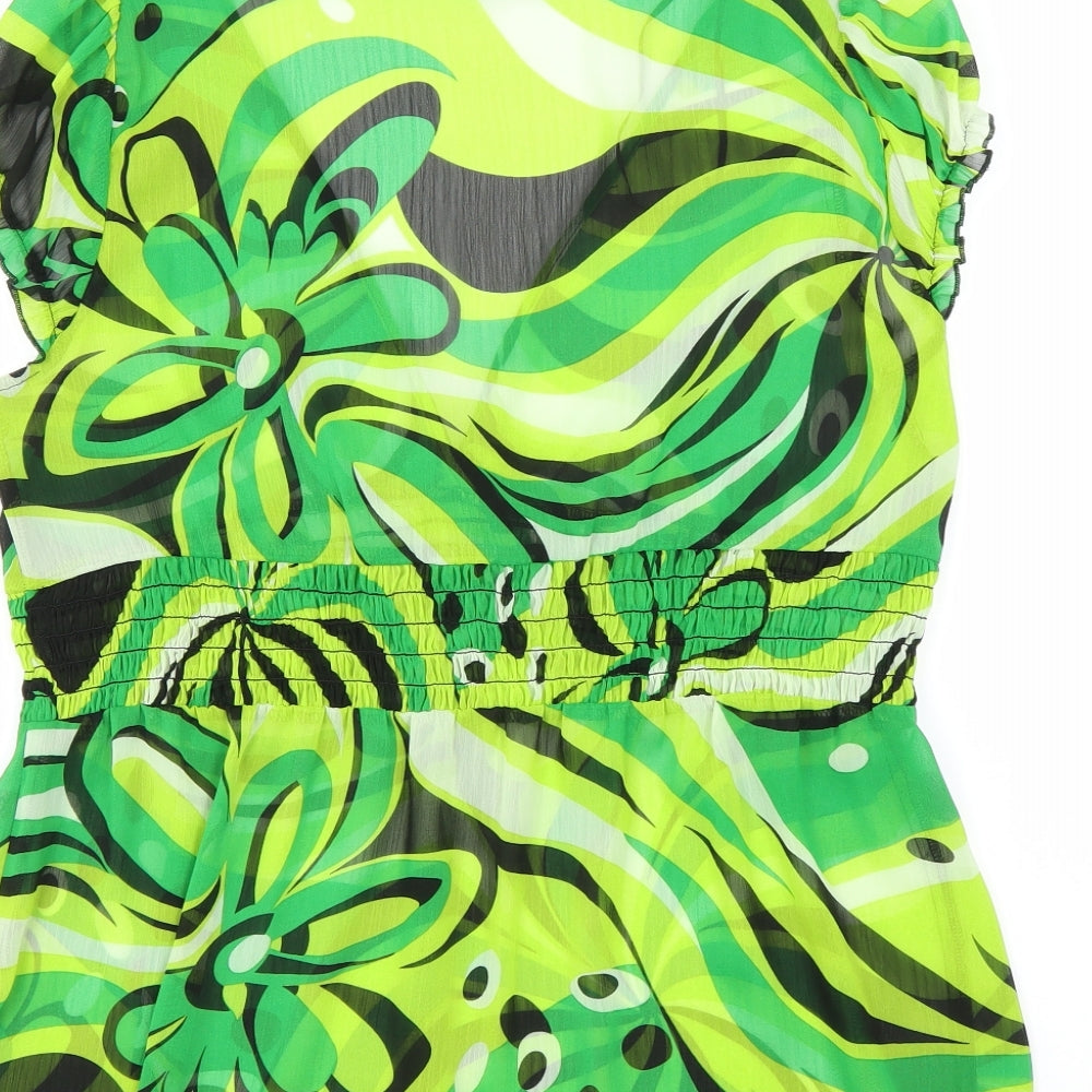 Select Womens Green Geometric  Basic Blouse Size 16  - sheer