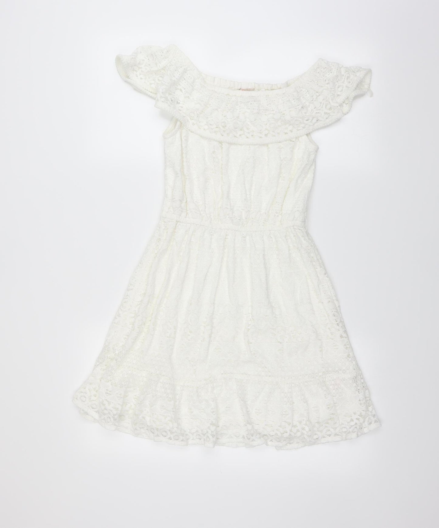 Monsoon Girls White Floral  Fit & Flare  Size 11-12 Years  - lace detail throughout