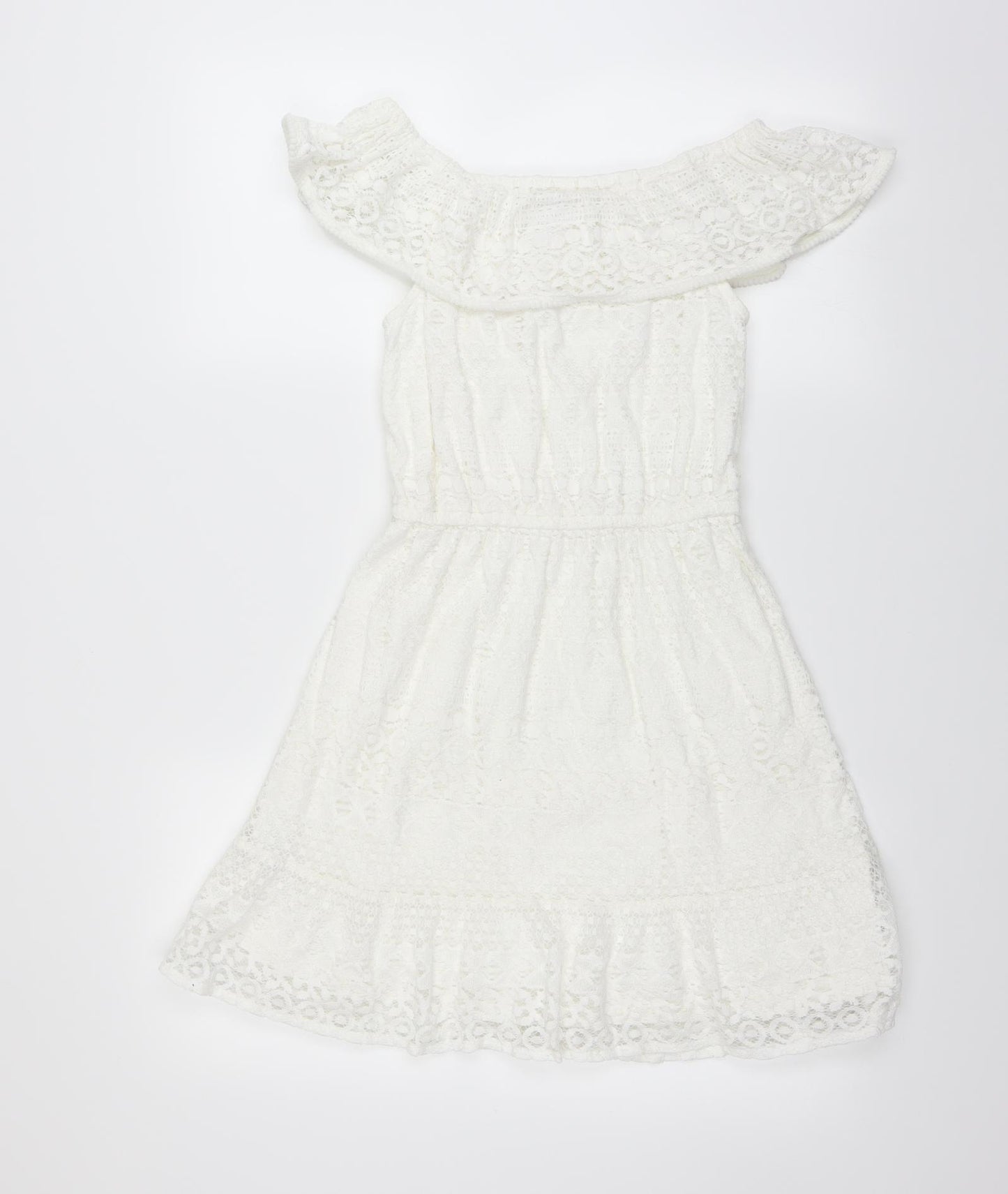 Monsoon Girls White Floral  Fit & Flare  Size 11-12 Years  - lace detail throughout