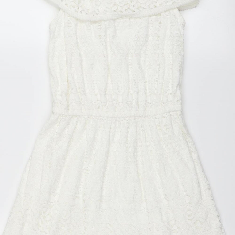 Monsoon Girls White Floral  Fit & Flare  Size 11-12 Years  - lace detail throughout