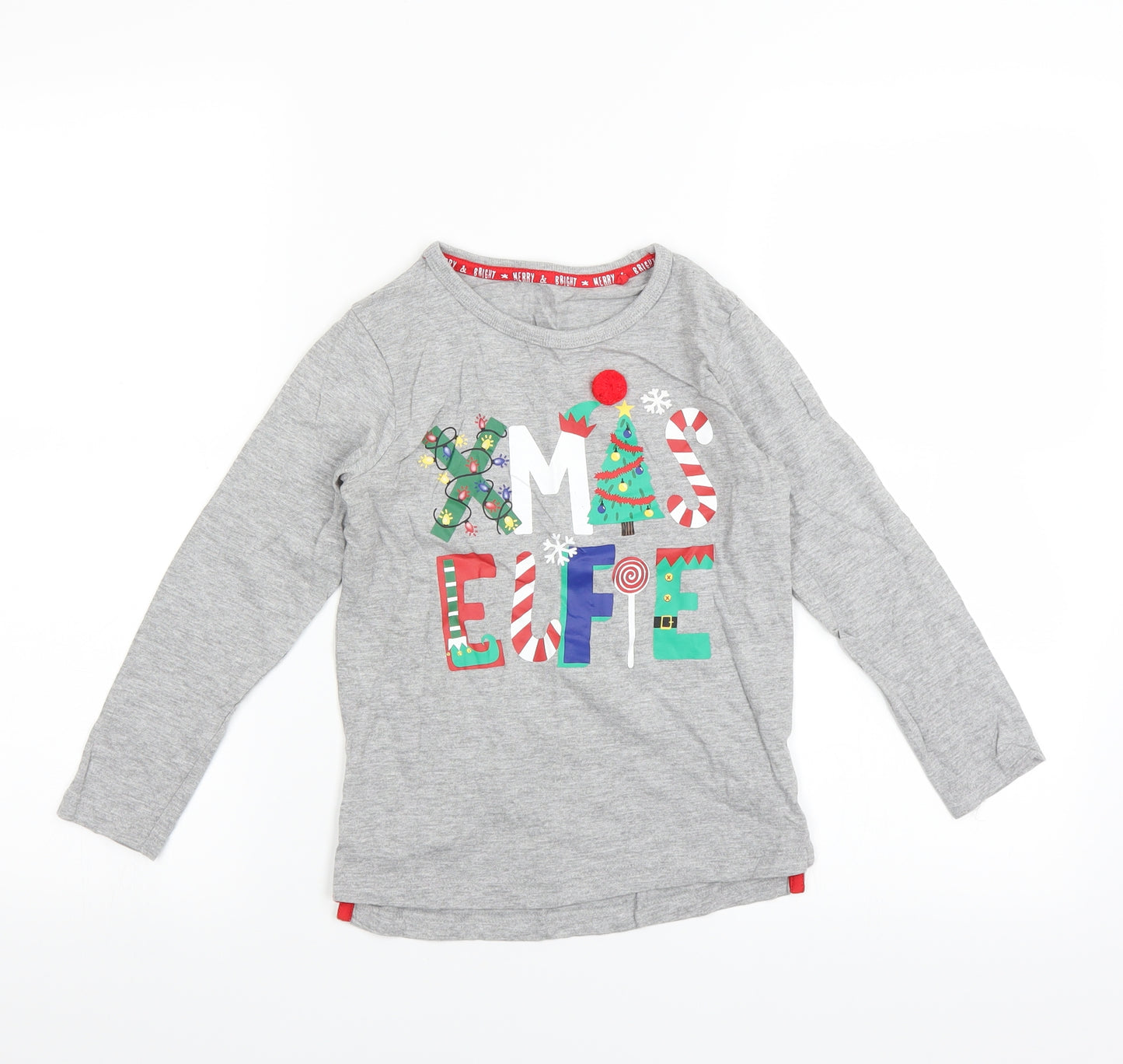 Sainsburys Boys Grey   Basic T-Shirt Size 5-6 Years  - CHRISTMAS