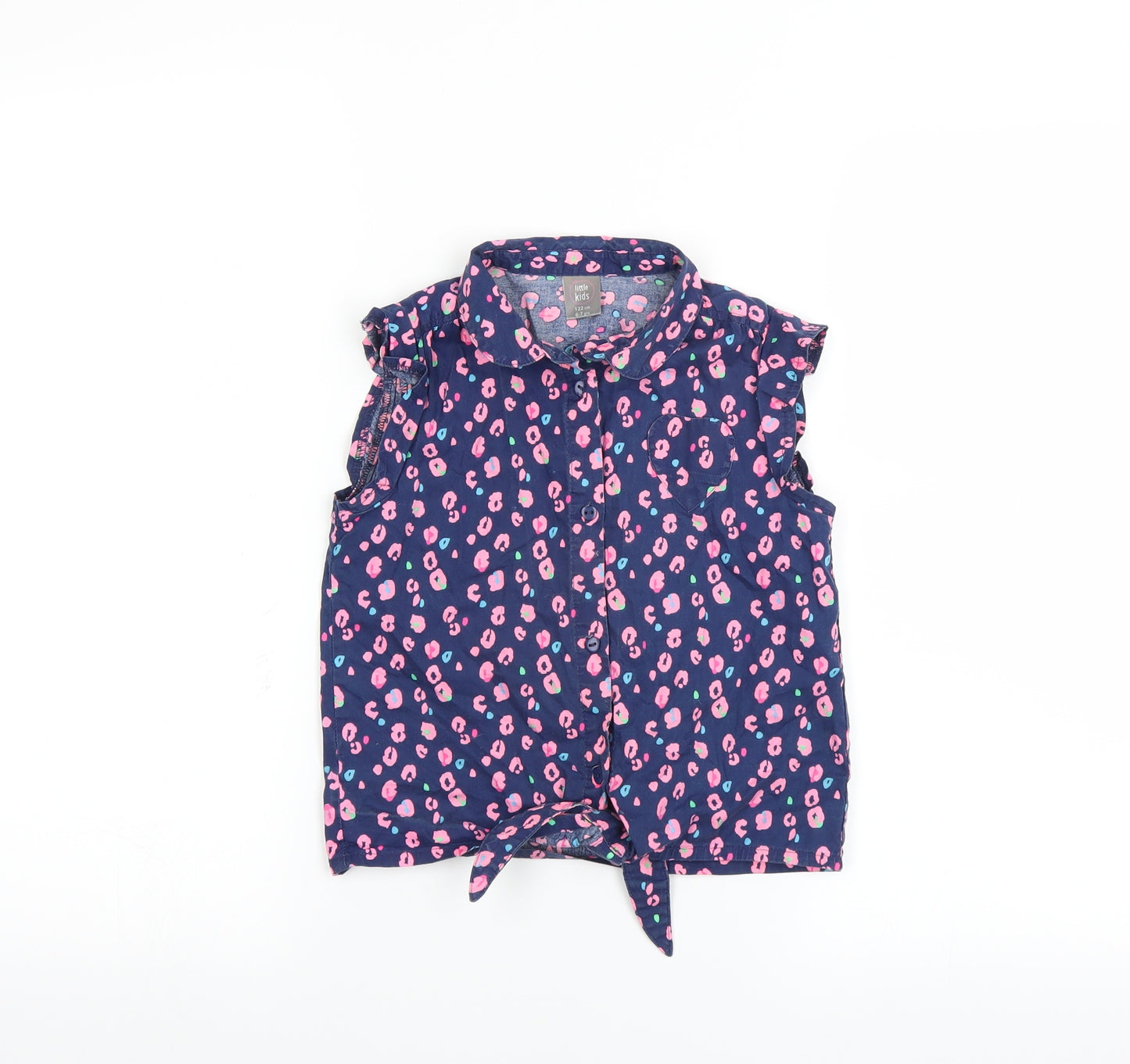 little kids Girls Blue Floral  Basic Blouse Size 6-7 Years