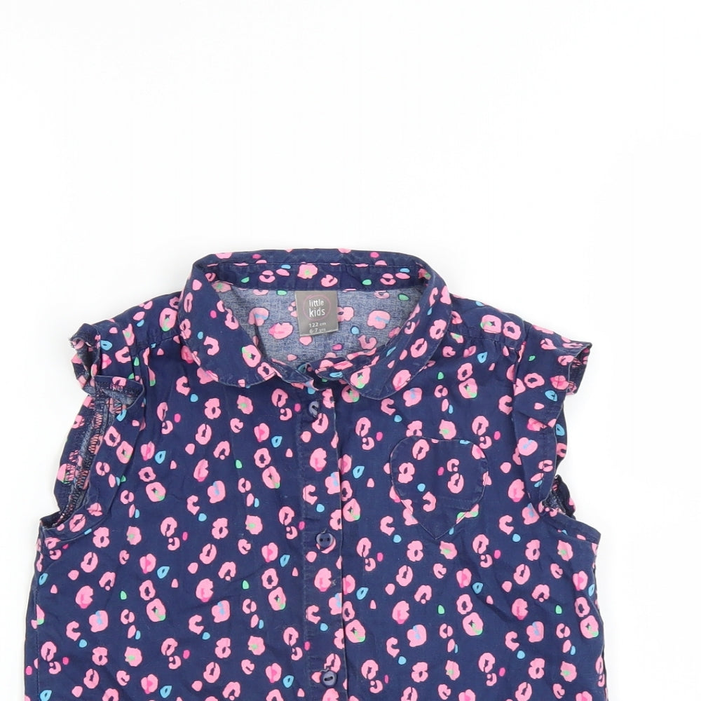 little kids Girls Blue Floral  Basic Blouse Size 6-7 Years