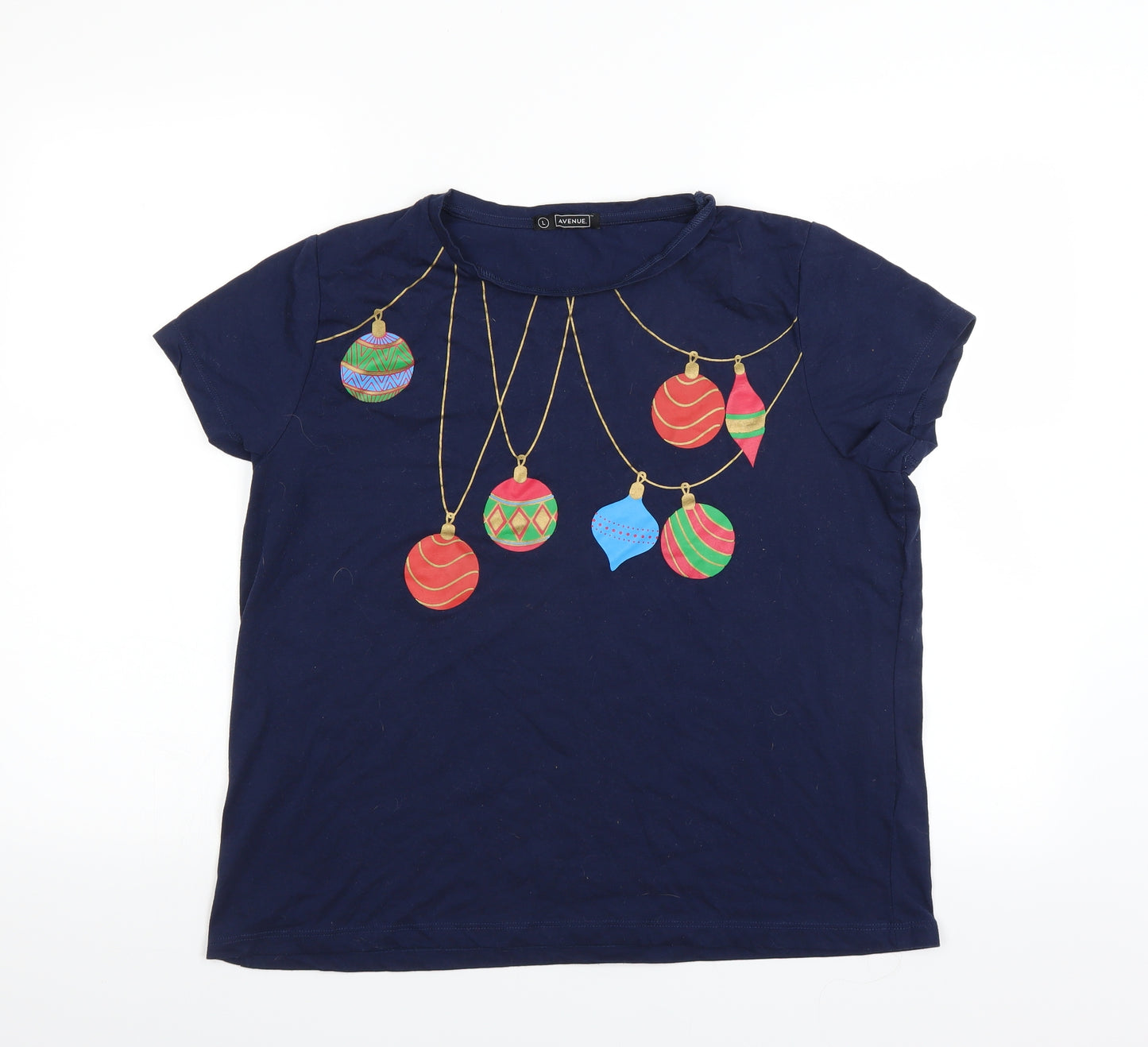 Avenue Womens Blue   Basic T-Shirt Size L  - CHRISTMAS