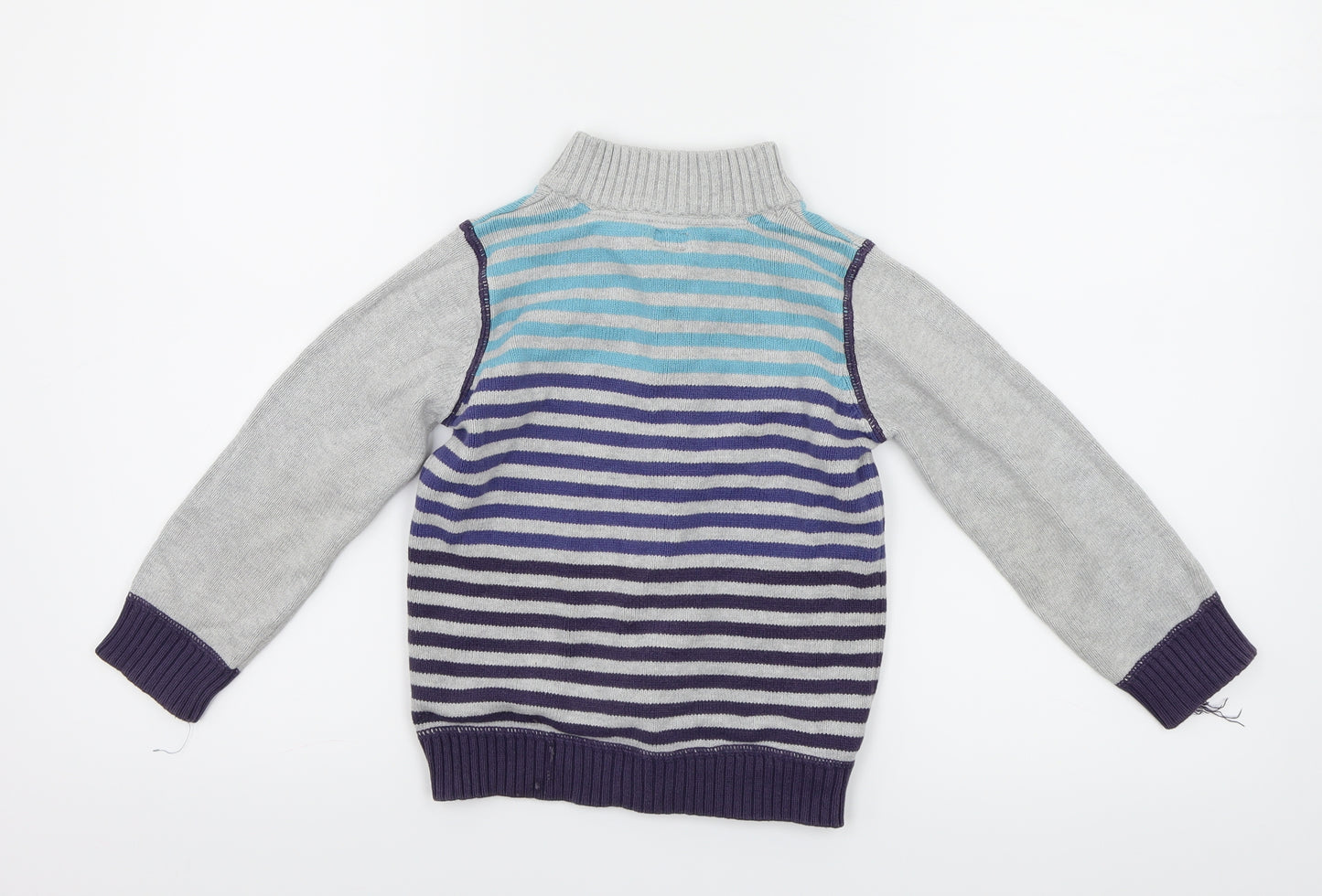 F&F Girls Grey Striped  Full Zip Jumper Size 5-6 Years