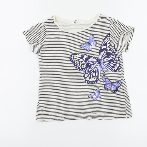 H&M Girls White Striped  Basic T-Shirt Size 4-5 Years